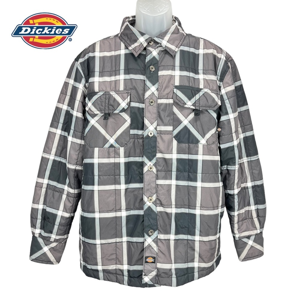 Dickies | Men’s Medium | 90’s Vintage Gray Plaid Padded‎ Quilted Shirt Jacket